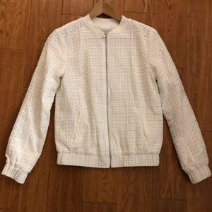 White crew neck bomber jacket